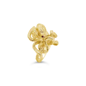 Gold Octopus Ring with Ruby Eyes
