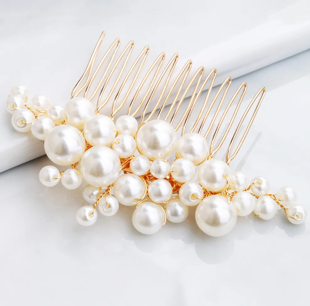 Gold Pearl Hair Comb Set