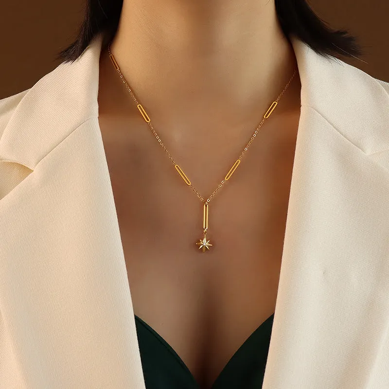 Gold Plated Titanium Necklace with Hexagram Zircon  Pendant