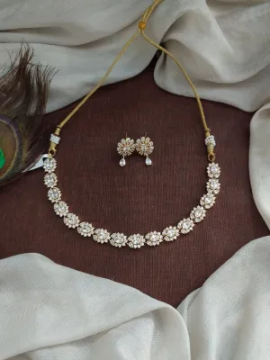 Gold-Plated Zircon Necklace Set with Matching Studs - Available in 8 Vibrant Colors