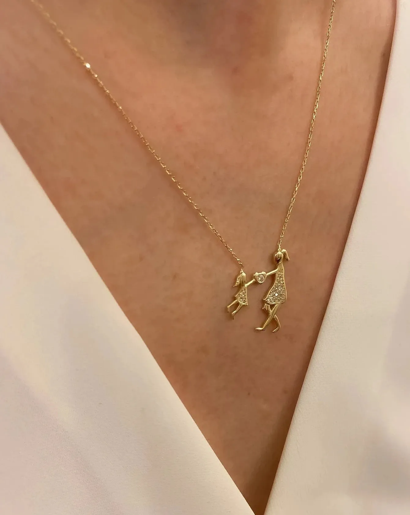 Gold Plating Mother and Child Necklace