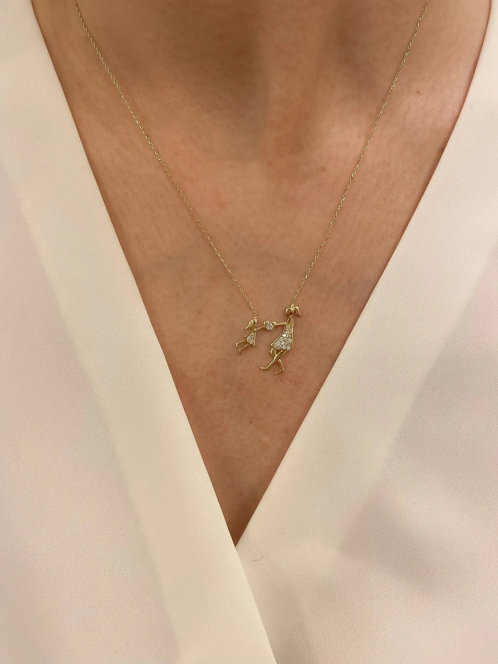 Gold Plating Mother and Child Necklace