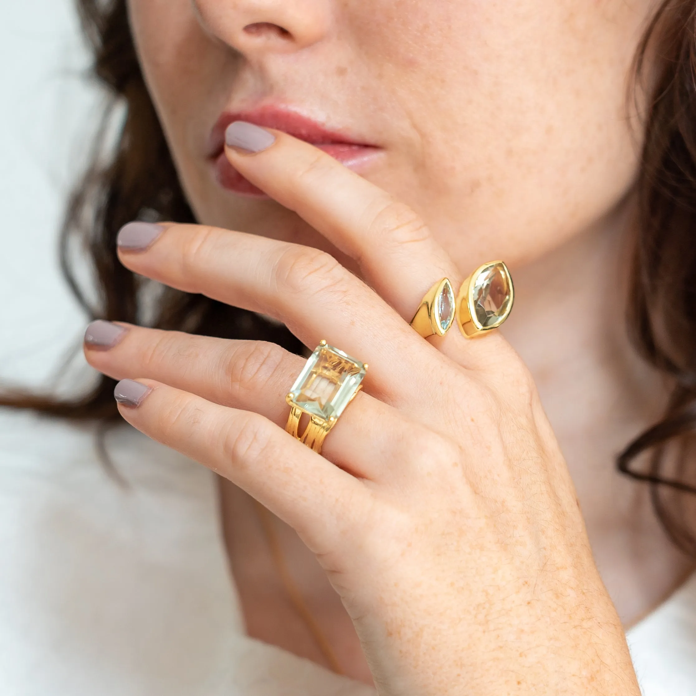 Gold Ring Green Amethyst Pietra