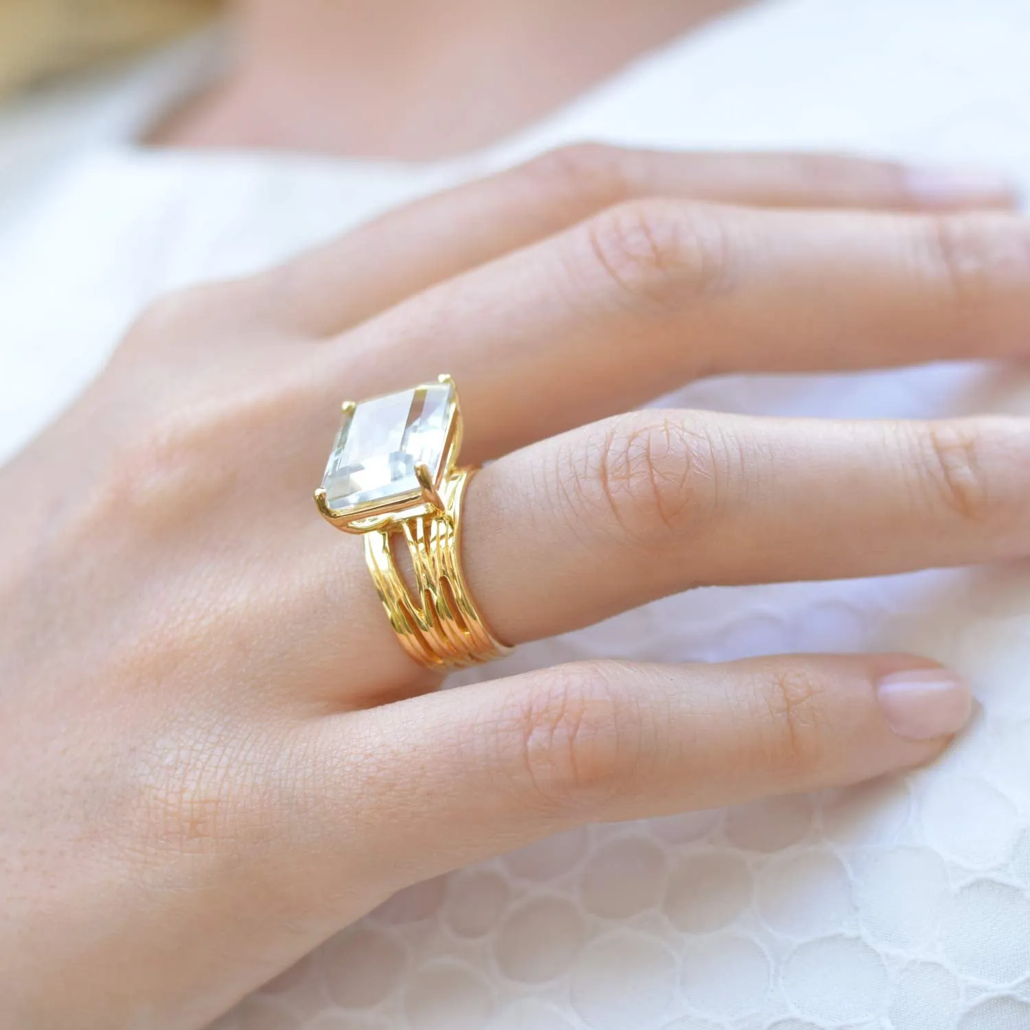 Gold Ring Green Amethyst Pietra