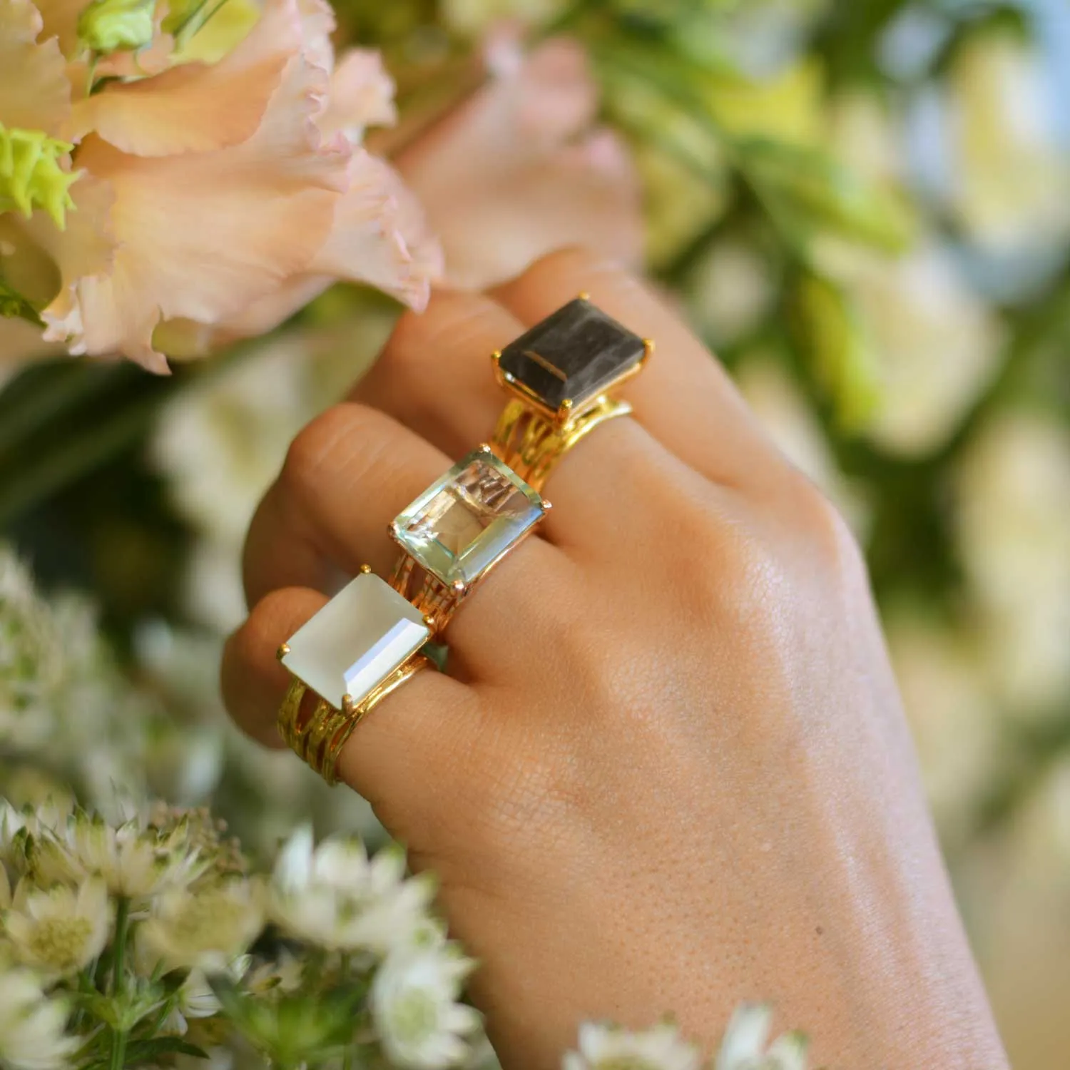 Gold Ring Green Amethyst Pietra
