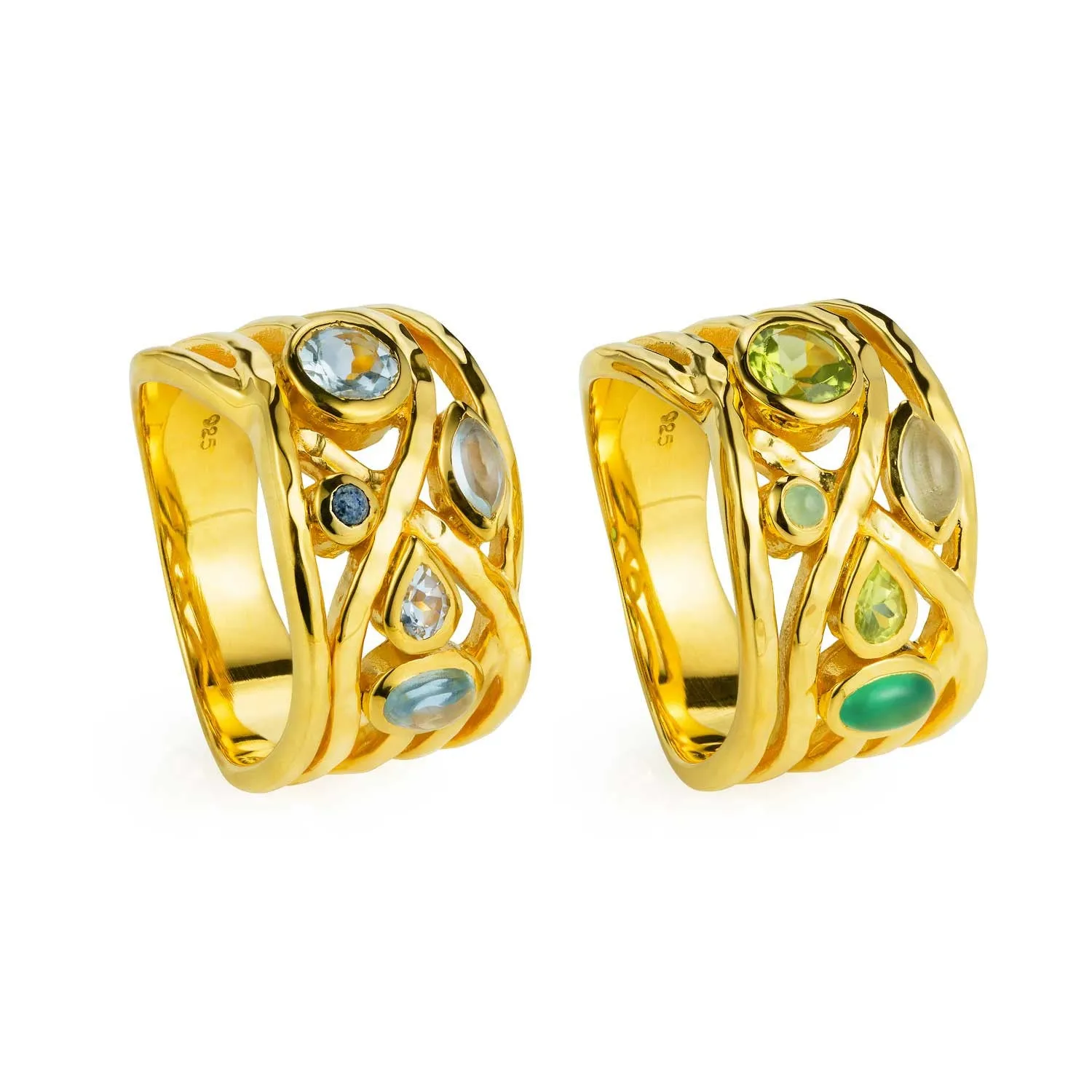 Gold Ring Green Gemstones Liana
