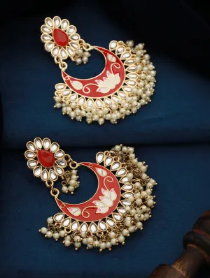 Gold-Toned & Meenakari Crescent Shaped Chandbalis