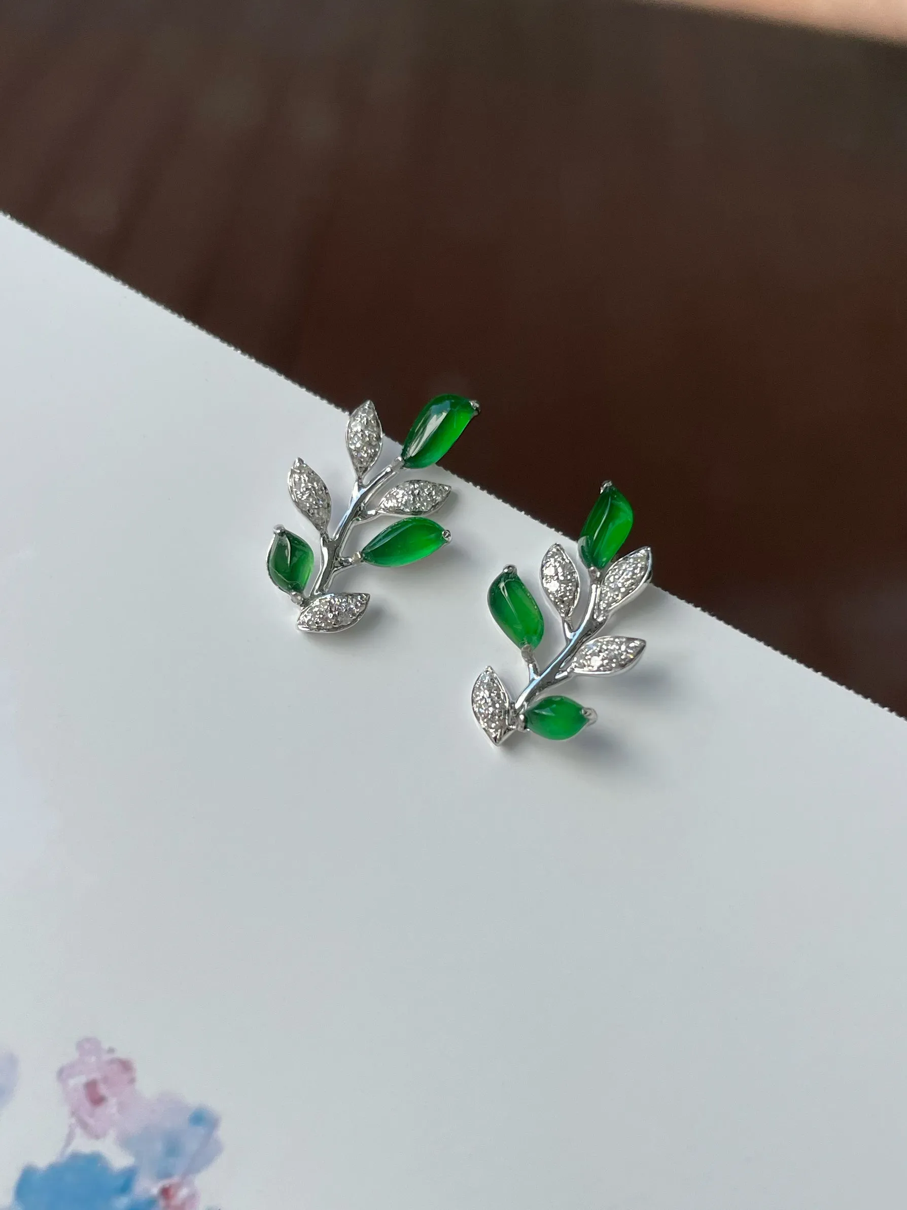 Green Jade Earrings - Leaf (NJE047)