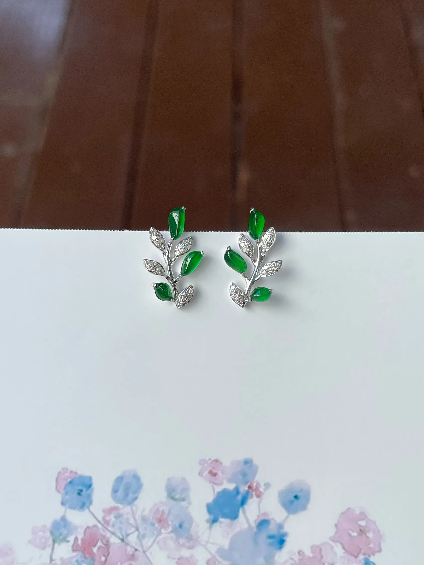 Green Jade Earrings - Leaf (NJE047)