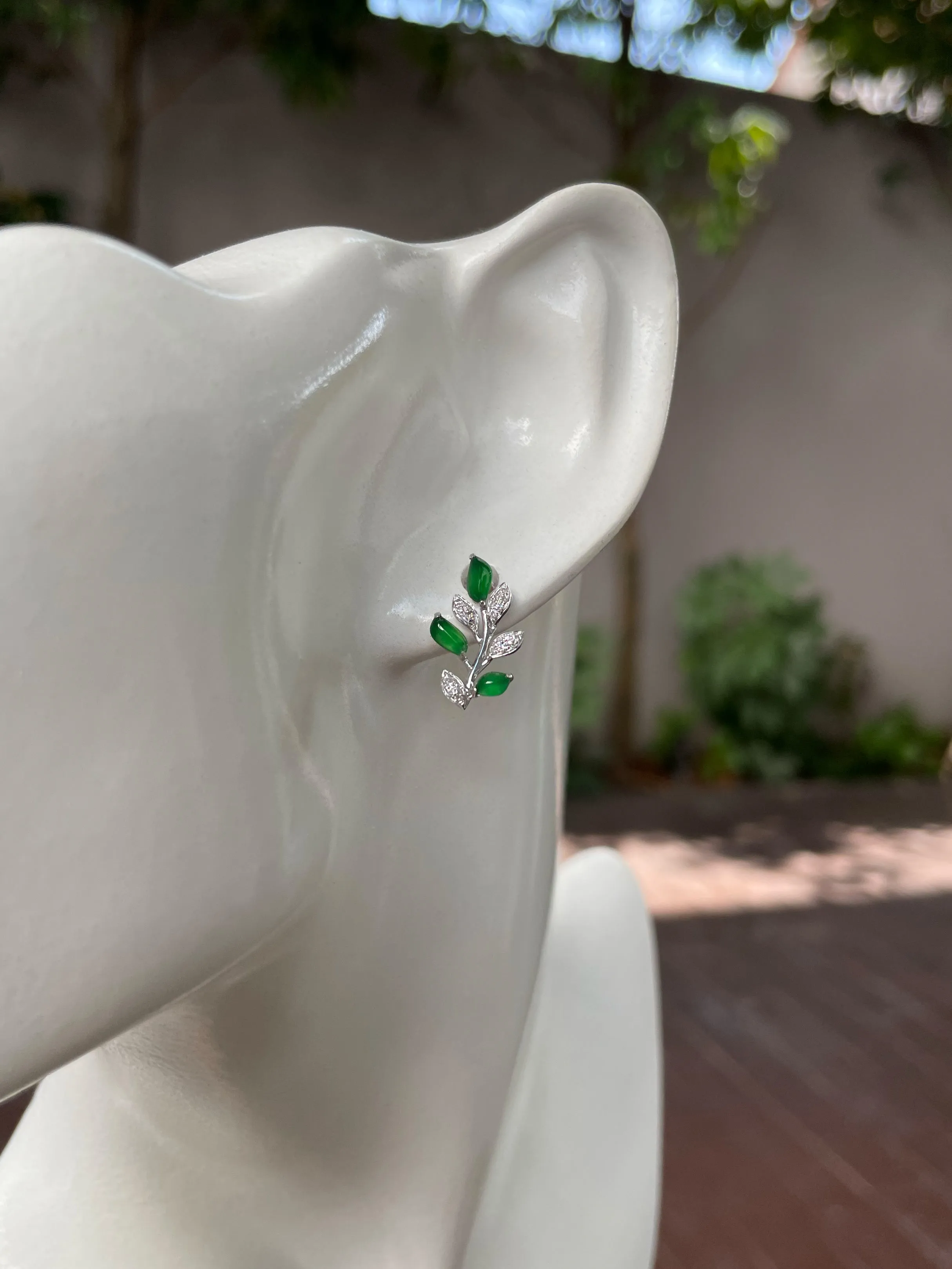 Green Jade Earrings - Leaf (NJE047)