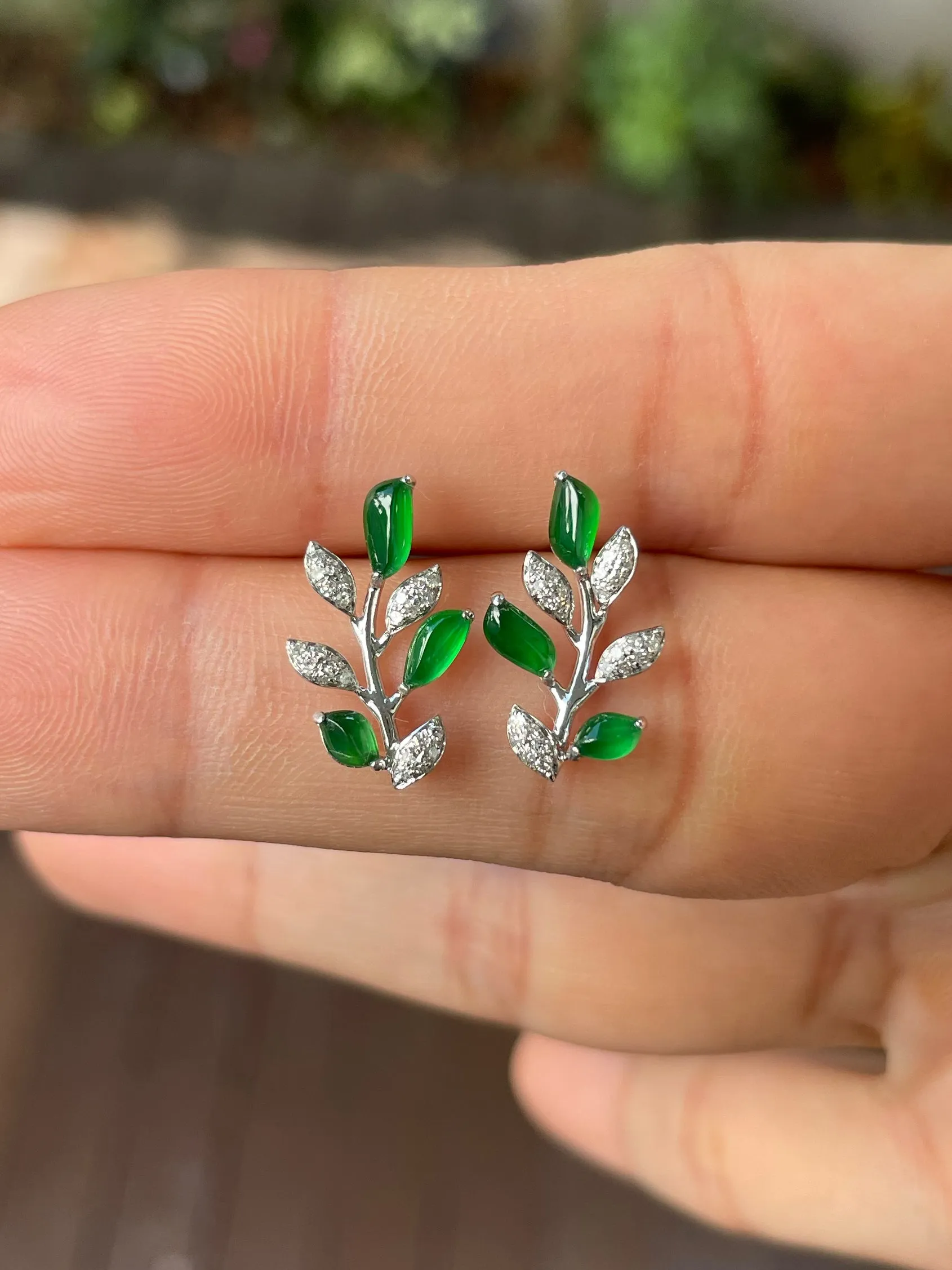 Green Jade Earrings - Leaf (NJE047)