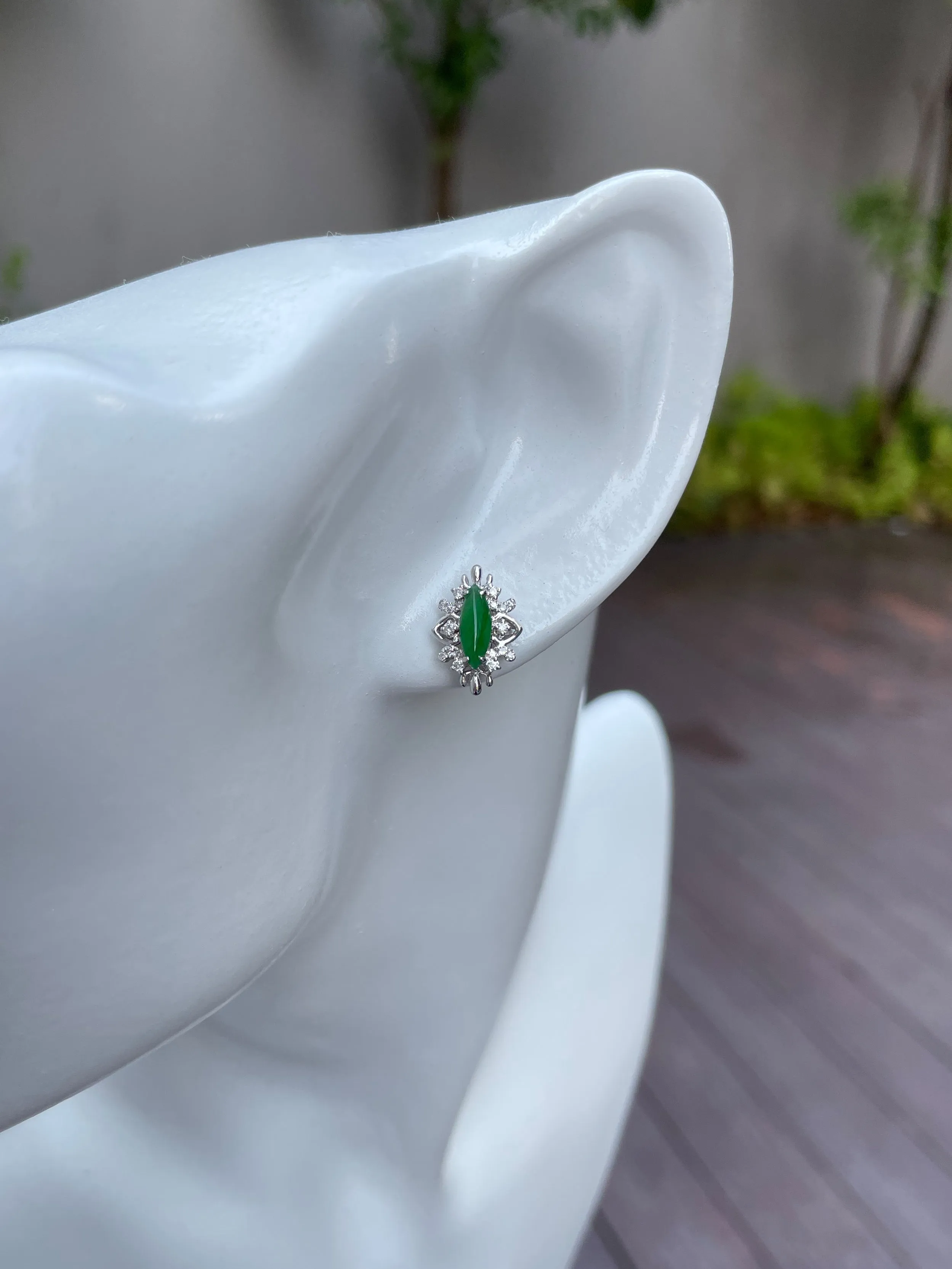 Green Jade Earrings - Marquise Cut (NJE067)