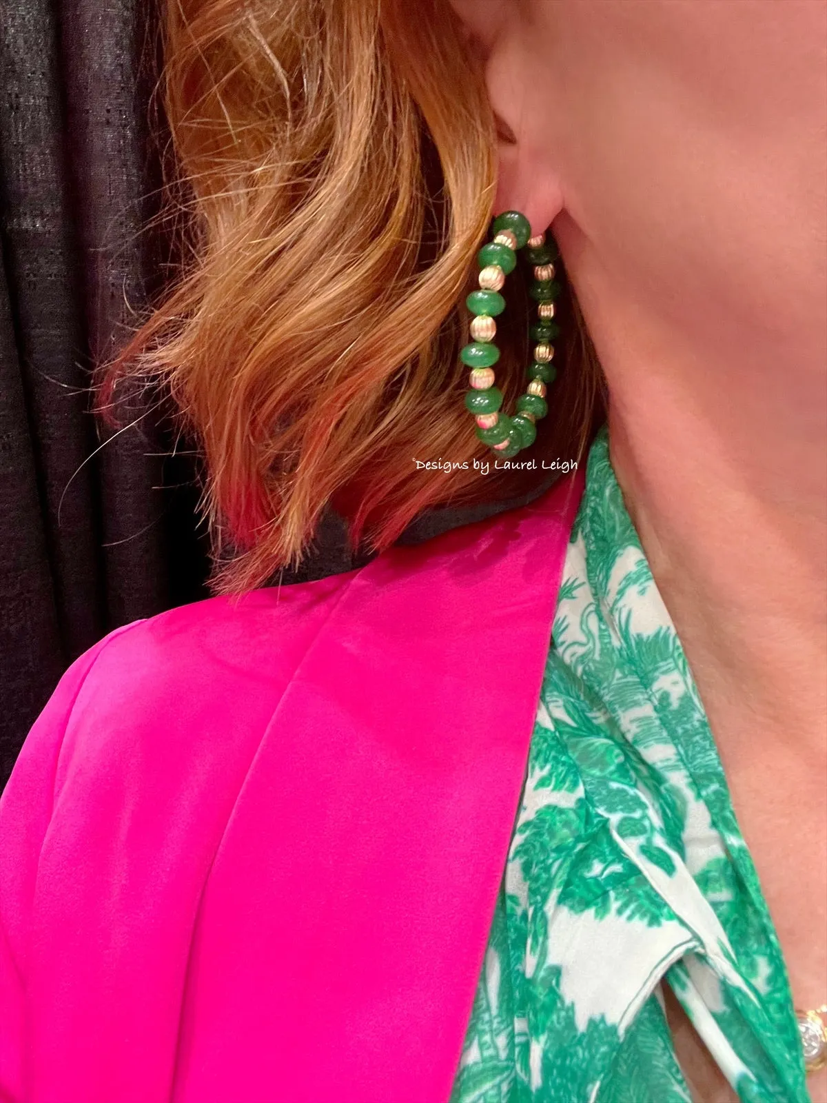 Green Jade Gemstone Hoops