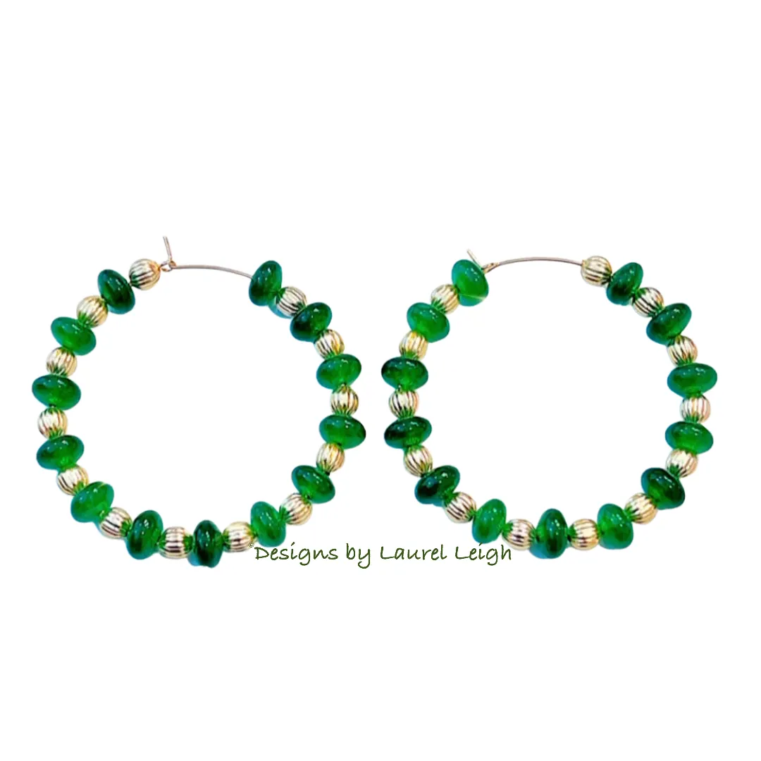 Green Jade Gemstone Hoops