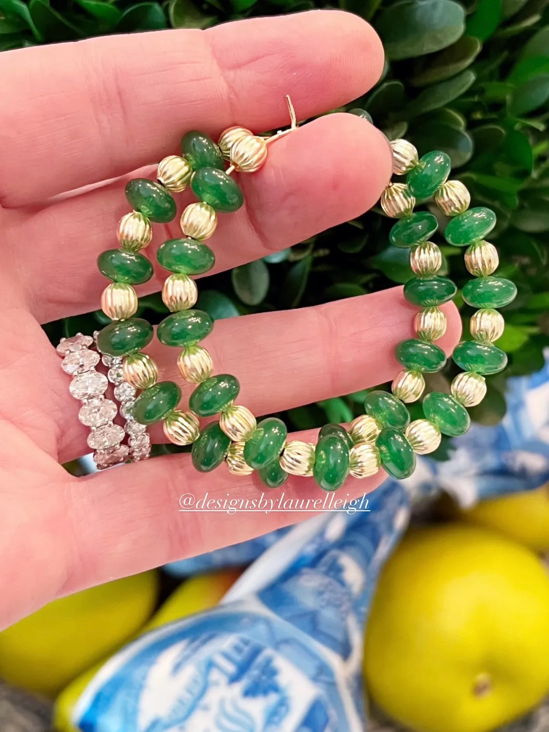 Green Jade Gemstone Hoops