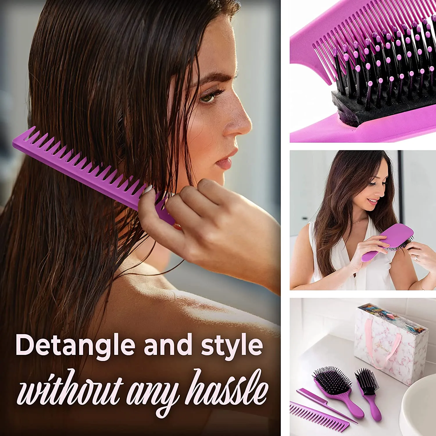 Hairbrush Set Comb Detangling Brush Wet Brush Comb set 4 pcs