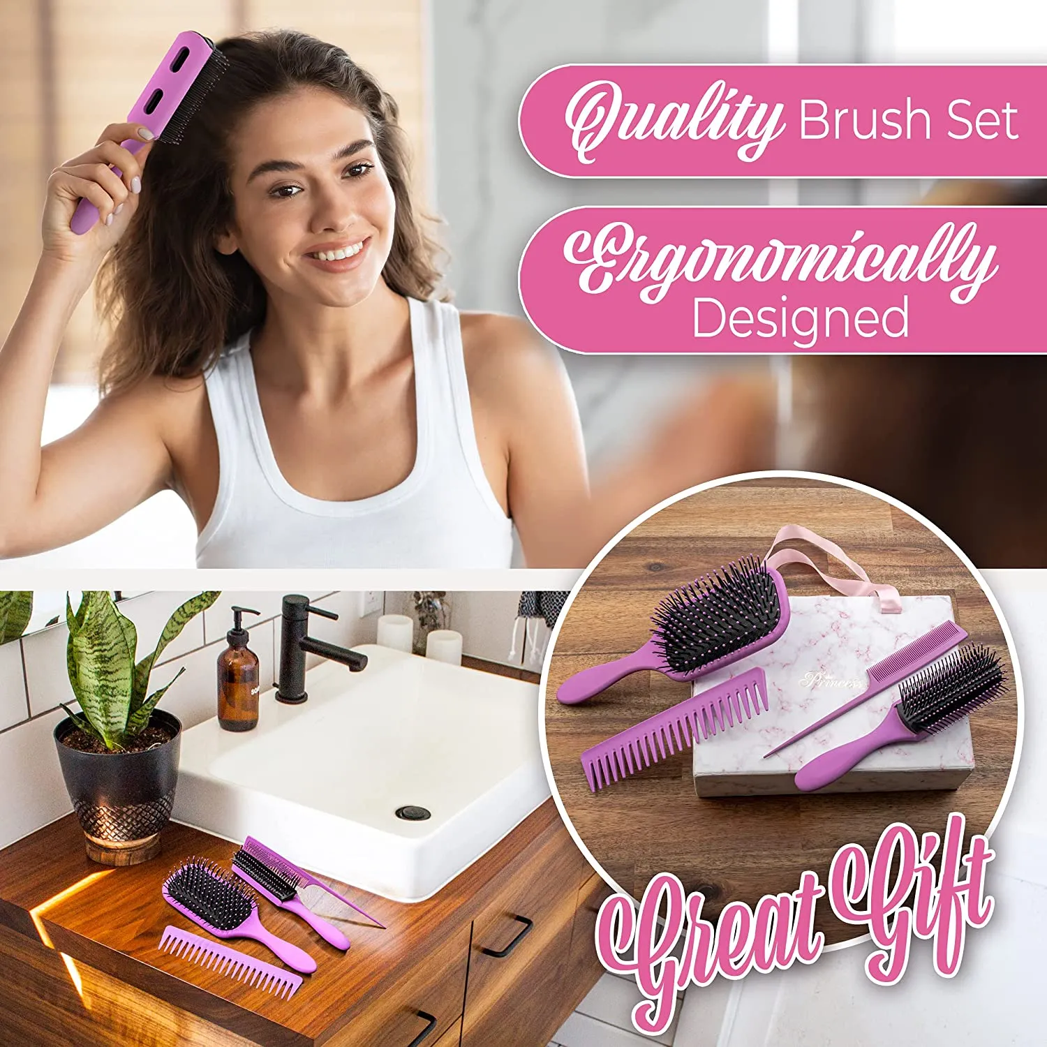 Hairbrush Set Comb Detangling Brush Wet Brush Comb set 4 pcs
