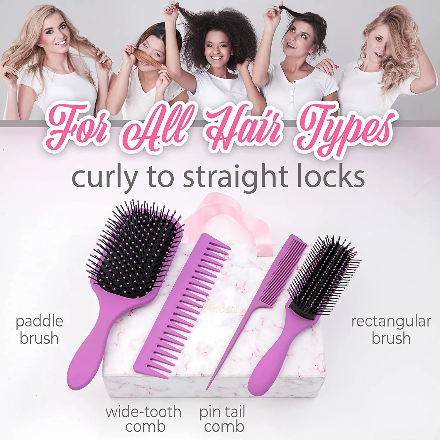 Hairbrush Set Comb Detangling Brush Wet Brush Comb set 4 pcs