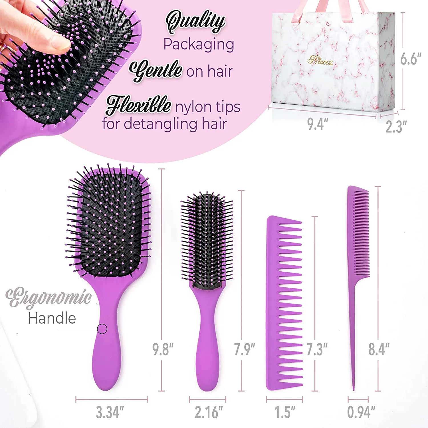 Hairbrush Set Comb Detangling Brush Wet Brush Comb set 4 pcs
