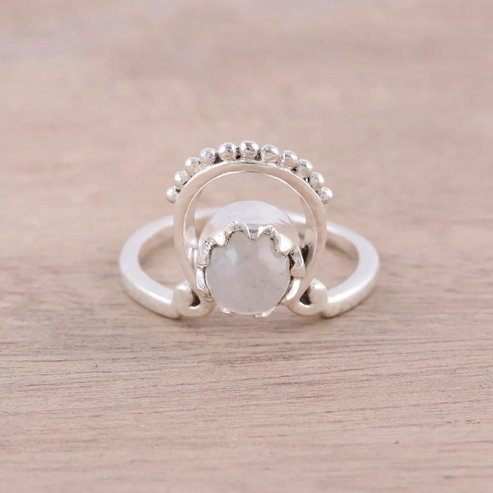 Handmade Rainbow Moonstone Cocktail Ring from India - Morning Rainbow | NOVICA