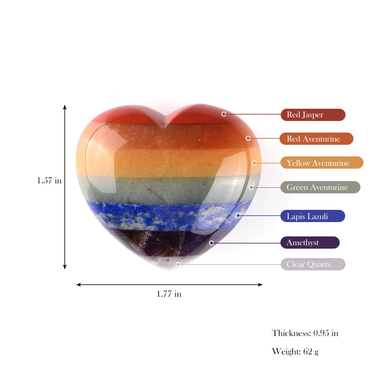 Heart Shaped Natural Chakras Healing Worry Stone | Jovivi