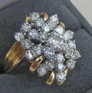 Huge 3.00 CT Diamond Cluster Ring 14k Yellow Gold Over Vintage Cocktail Ring