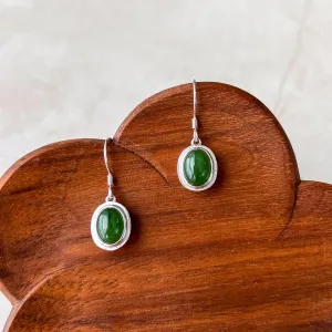 Jade Filigree Drop Earrings, Green Nephrite Jade Sterling Silver Earrings, JSY-0424-12015