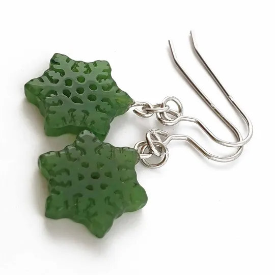 Jade Snowflake Earrings, 15mm