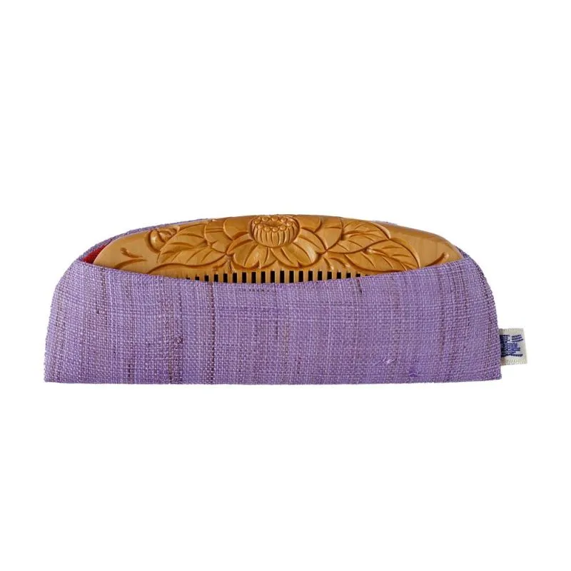 Japanese Tsuge (Boxwood) Comb with Hand Woven Linen Case - Camellia - ,  Handmade in Kyoto, Japan,  Japanese traditional hair comb