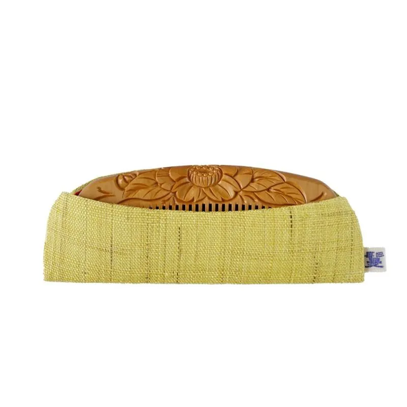 Japanese Tsuge (Boxwood) Comb with Hand Woven Linen Case - Camellia - ,  Handmade in Kyoto, Japan,  Japanese traditional hair comb