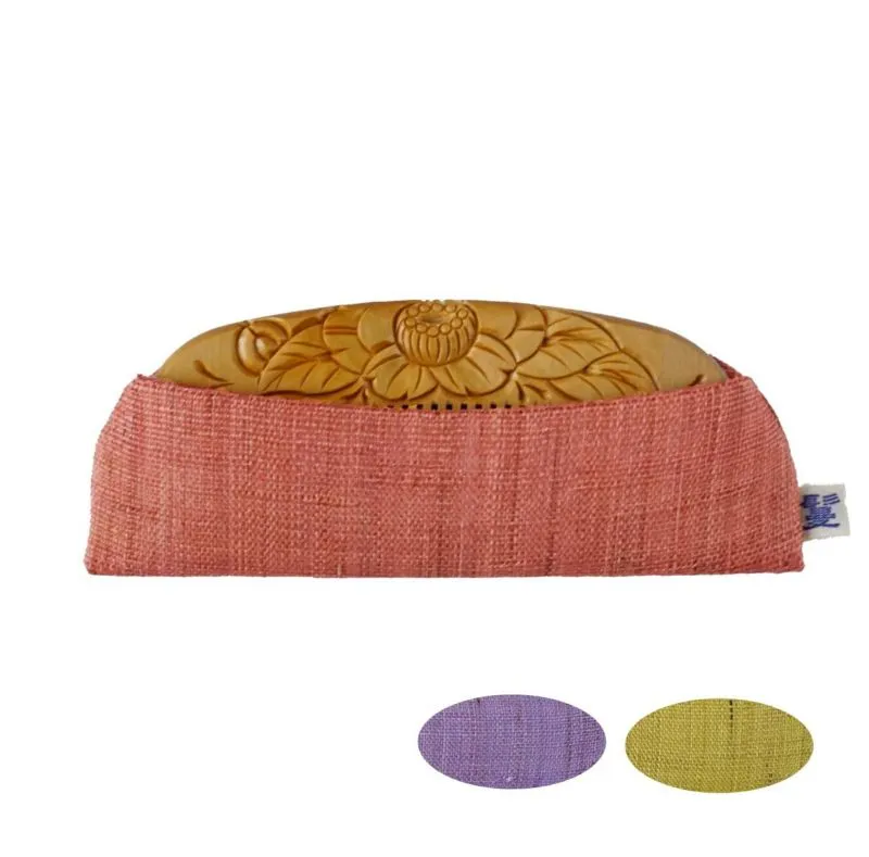 Japanese Tsuge (Boxwood) Comb with Hand Woven Linen Case - Camellia - ,  Handmade in Kyoto, Japan,  Japanese traditional hair comb