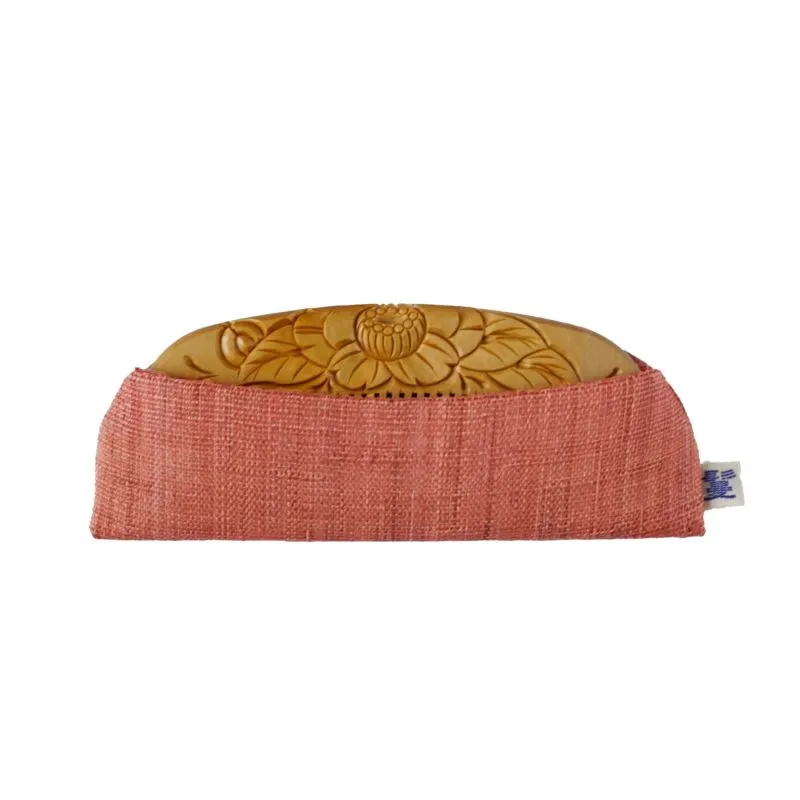 Japanese Tsuge (Boxwood) Comb with Hand Woven Linen Case - Camellia - ,  Handmade in Kyoto, Japan,  Japanese traditional hair comb