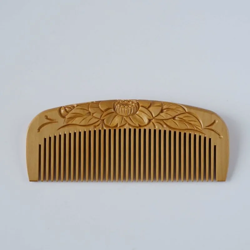 Japanese Tsuge (Boxwood) Comb with Hand Woven Linen Case - Camellia - ,  Handmade in Kyoto, Japan,  Japanese traditional hair comb