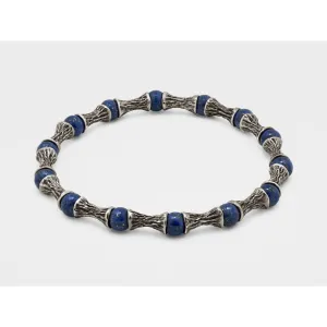 Lapis Lazuli Beads, Oxidized Sterling Silver Bracelet