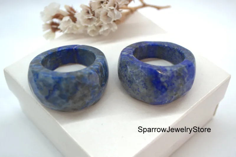 Lapis lazuli crystal ring band Stone ring size 11 12 Solid stacking ring Eastern style unisex ring Gift for her him Healing crystal jewelry