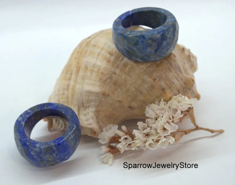 Lapis lazuli crystal ring band Stone ring size 11 12 Solid stacking ring Eastern style unisex ring Gift for her him Healing crystal jewelry