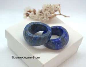 Lapis lazuli crystal ring band Stone ring size 11 12 Solid stacking ring Eastern style unisex ring Gift for her him Healing crystal jewelry