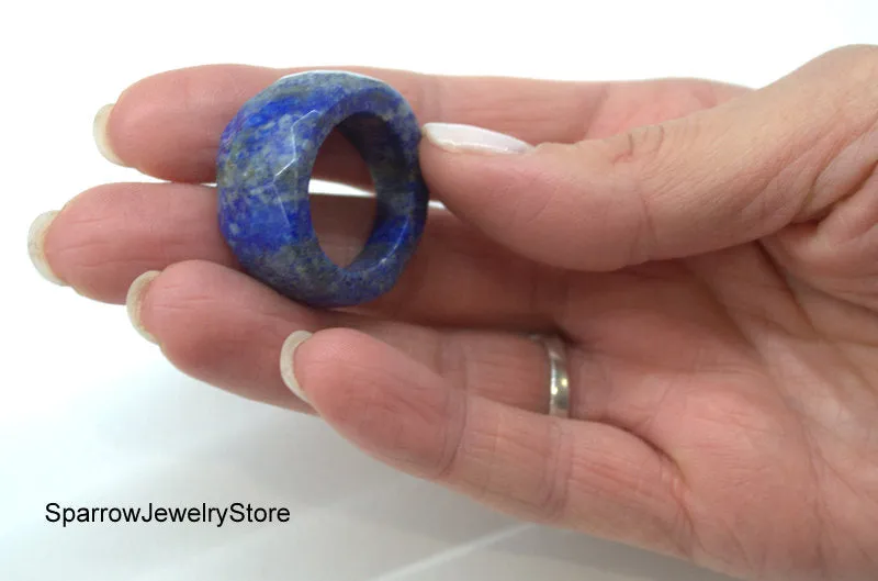 Lapis lazuli crystal ring band Stone ring size 11 12 Solid stacking ring Eastern style unisex ring Gift for her him Healing crystal jewelry