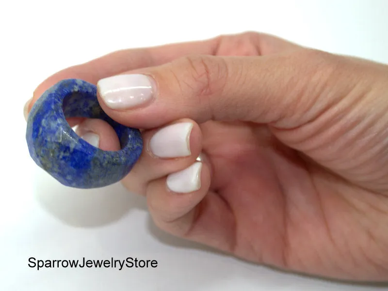 Lapis lazuli crystal ring band Stone ring size 11 12 Solid stacking ring Eastern style unisex ring Gift for her him Healing crystal jewelry