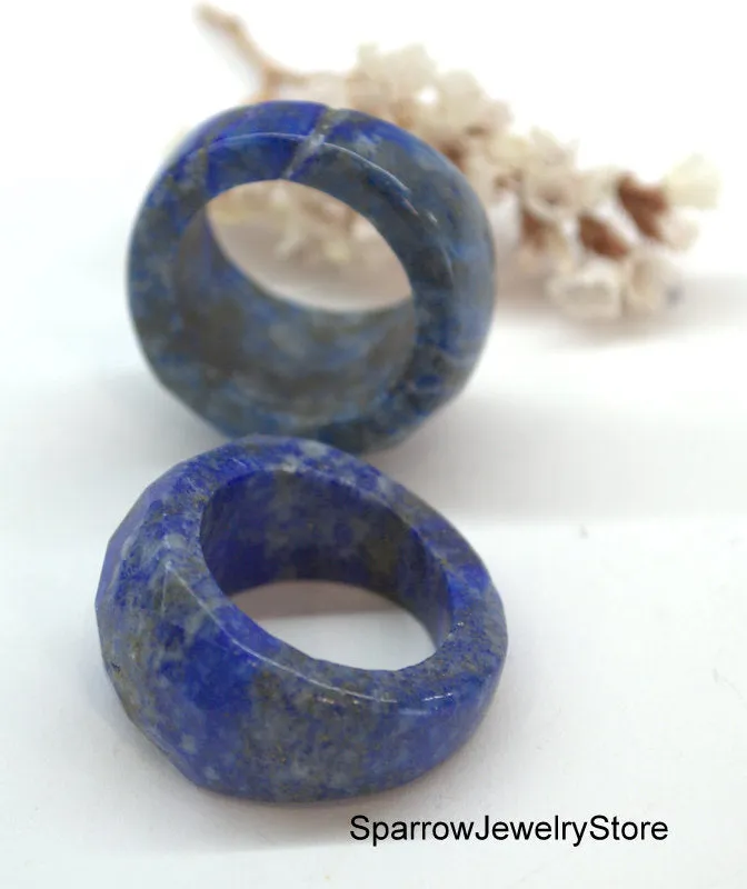 Lapis lazuli crystal ring band Stone ring size 11 12 Solid stacking ring Eastern style unisex ring Gift for her him Healing crystal jewelry