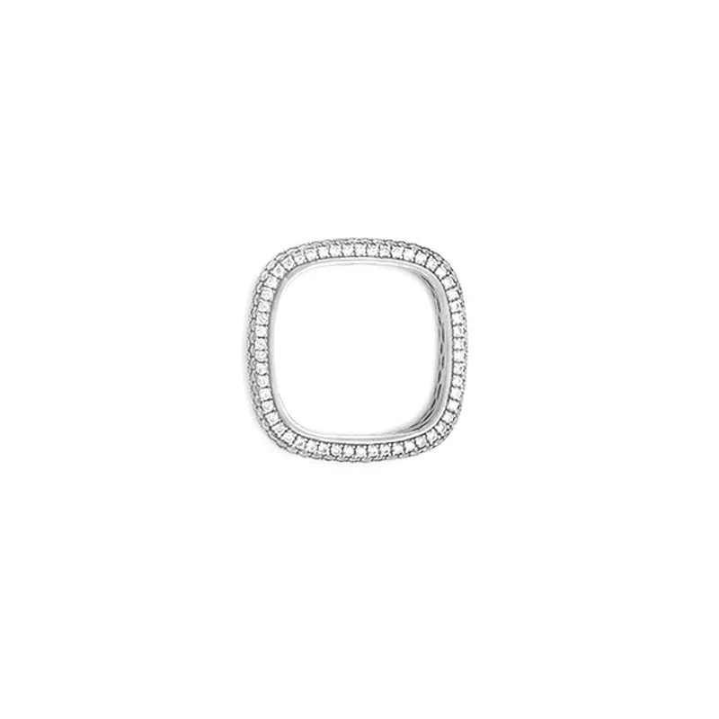 Medium Silver Pave Square Ring