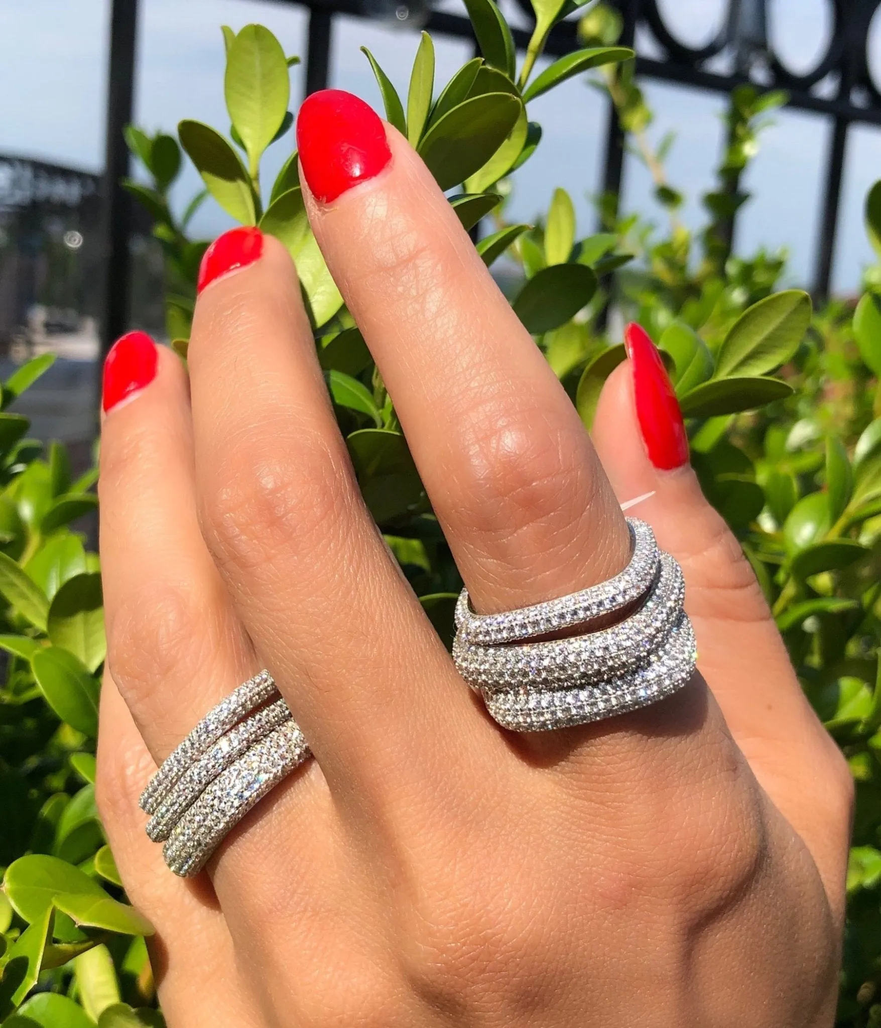 Medium Silver Pave Square Ring