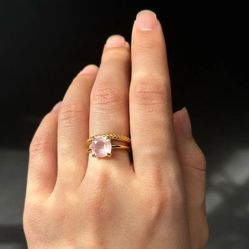 Mini Kara Ring, Rose Quartz, Silver