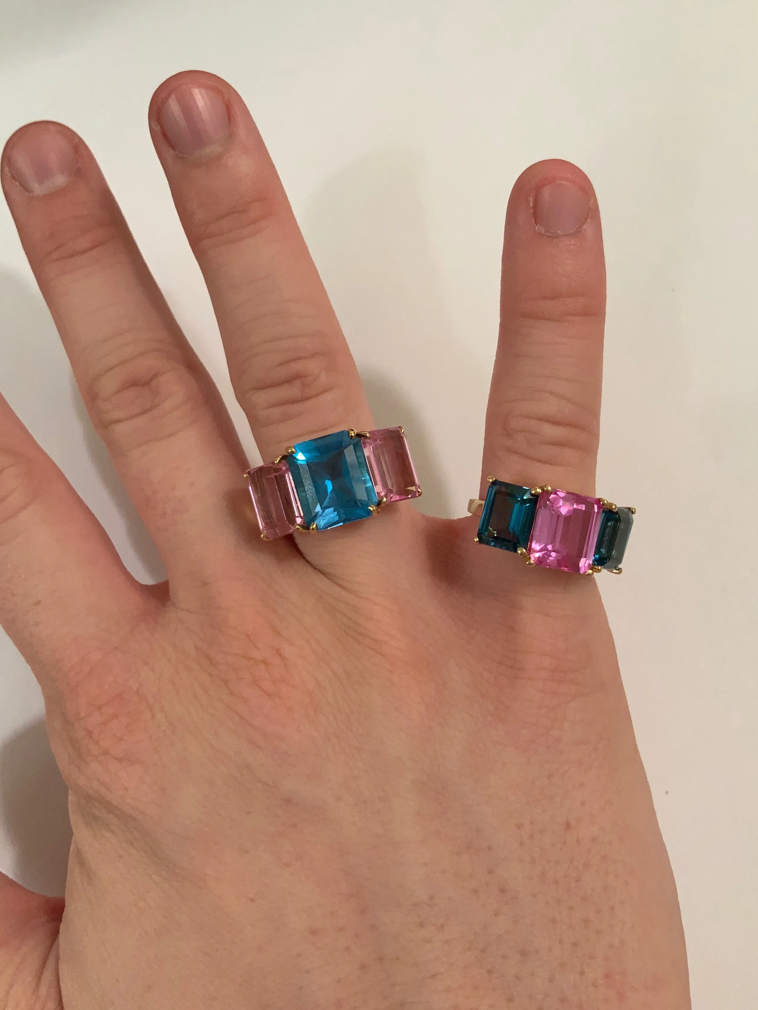Mini Yellow Gold Semi Precious Emerald Cut Ring