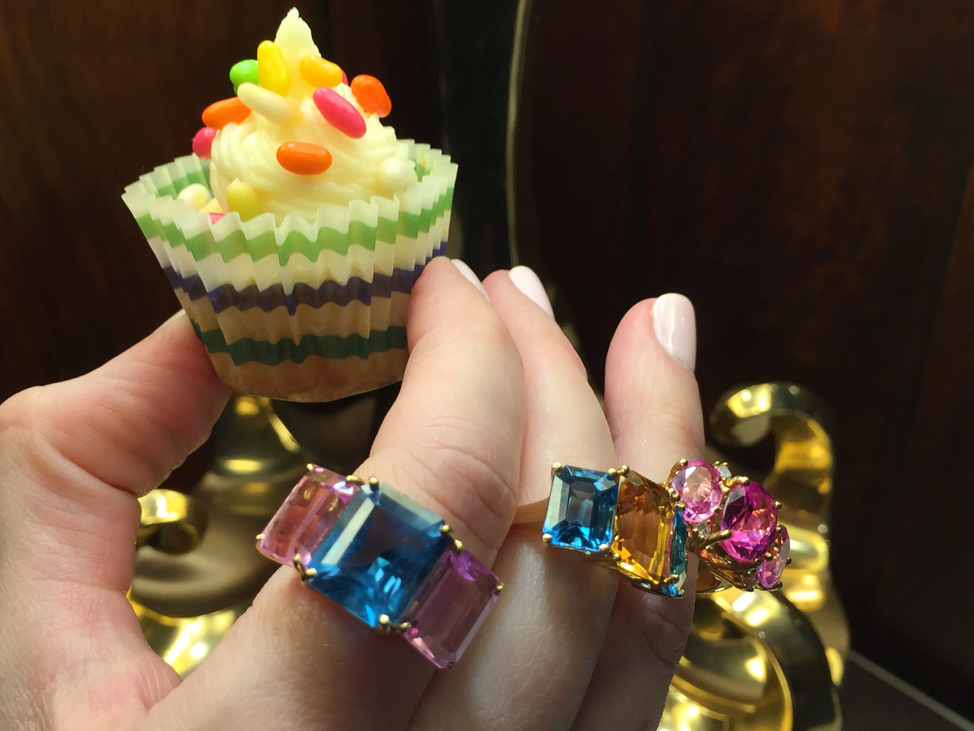 Mini Yellow Gold Semi Precious Emerald Cut Ring