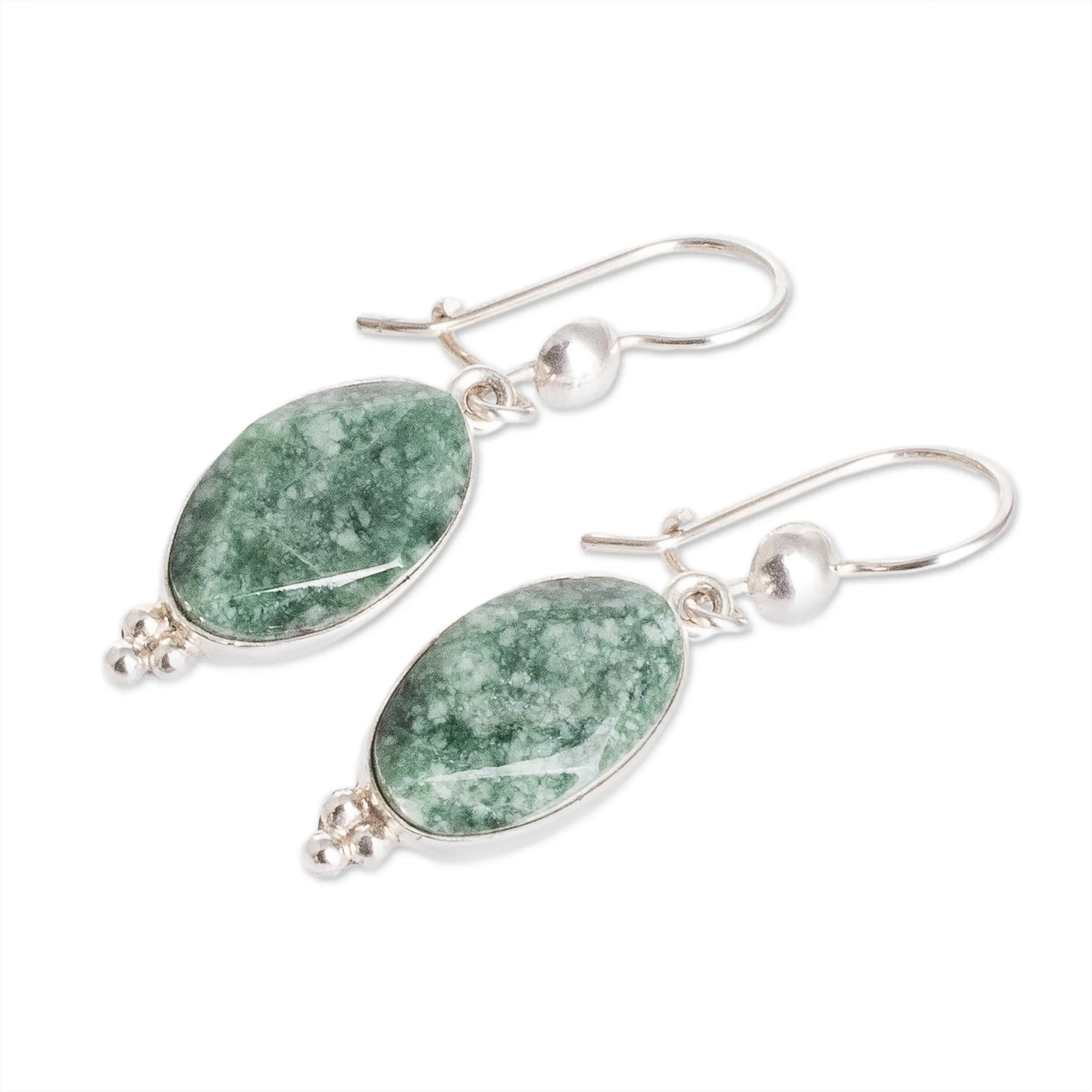 Modern Handmade Faceted Green Jade Earrings - Three Desires | NOVICA