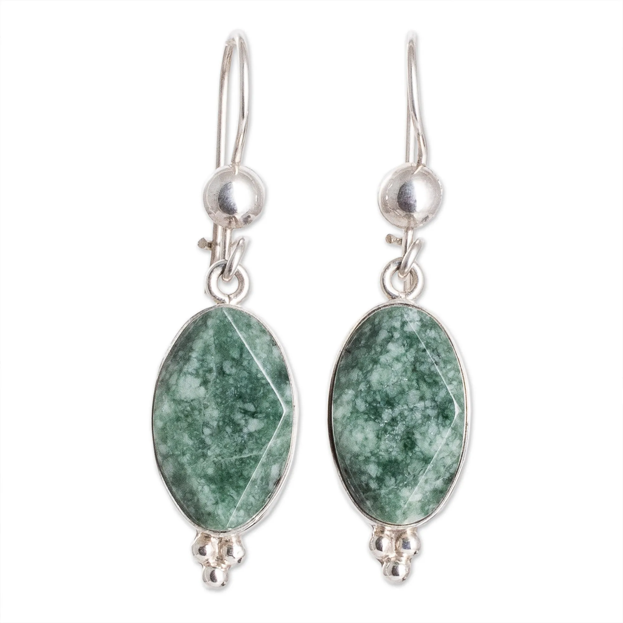 Modern Handmade Faceted Green Jade Earrings - Three Desires | NOVICA