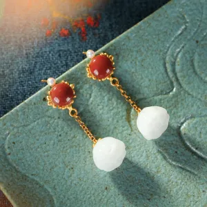 Natural Jade Earrings Nephrite Agate Pearl Silver Earrings ZNE131