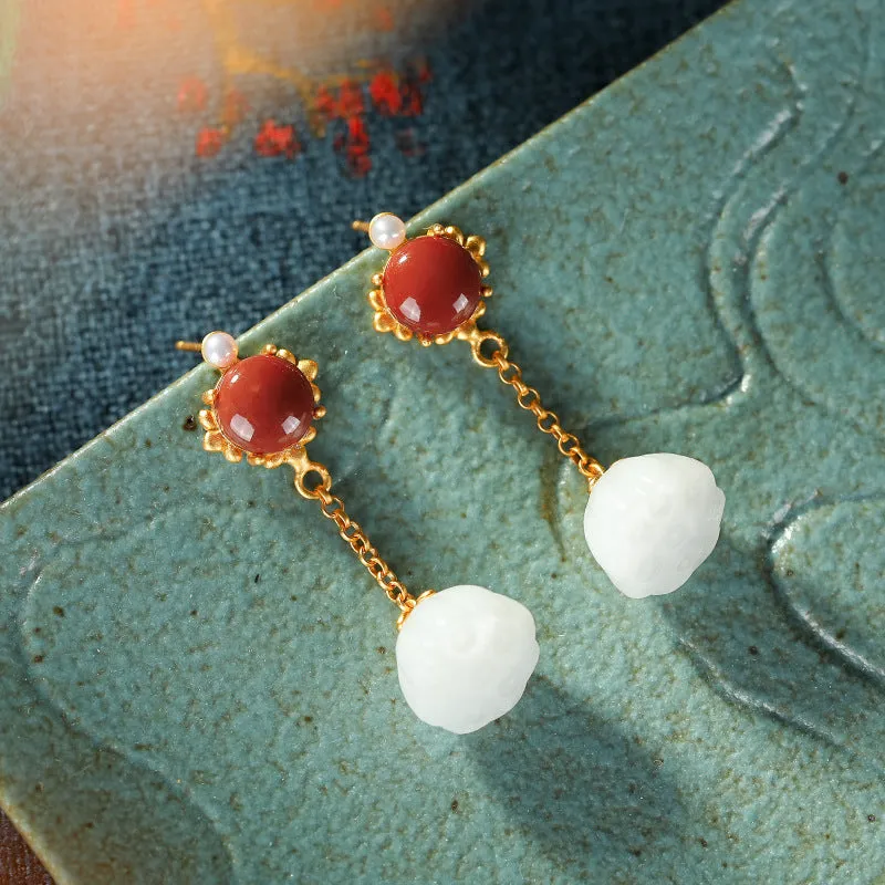 Natural Jade Earrings Nephrite Agate Pearl Silver Earrings ZNE131