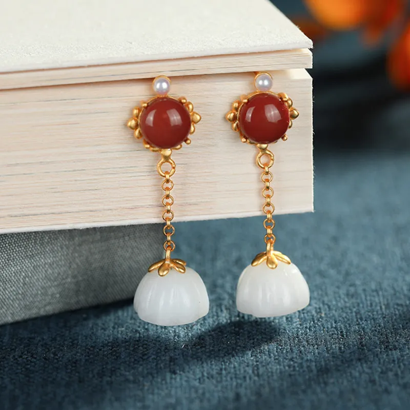 Natural Jade Earrings Nephrite Agate Pearl Silver Earrings ZNE131